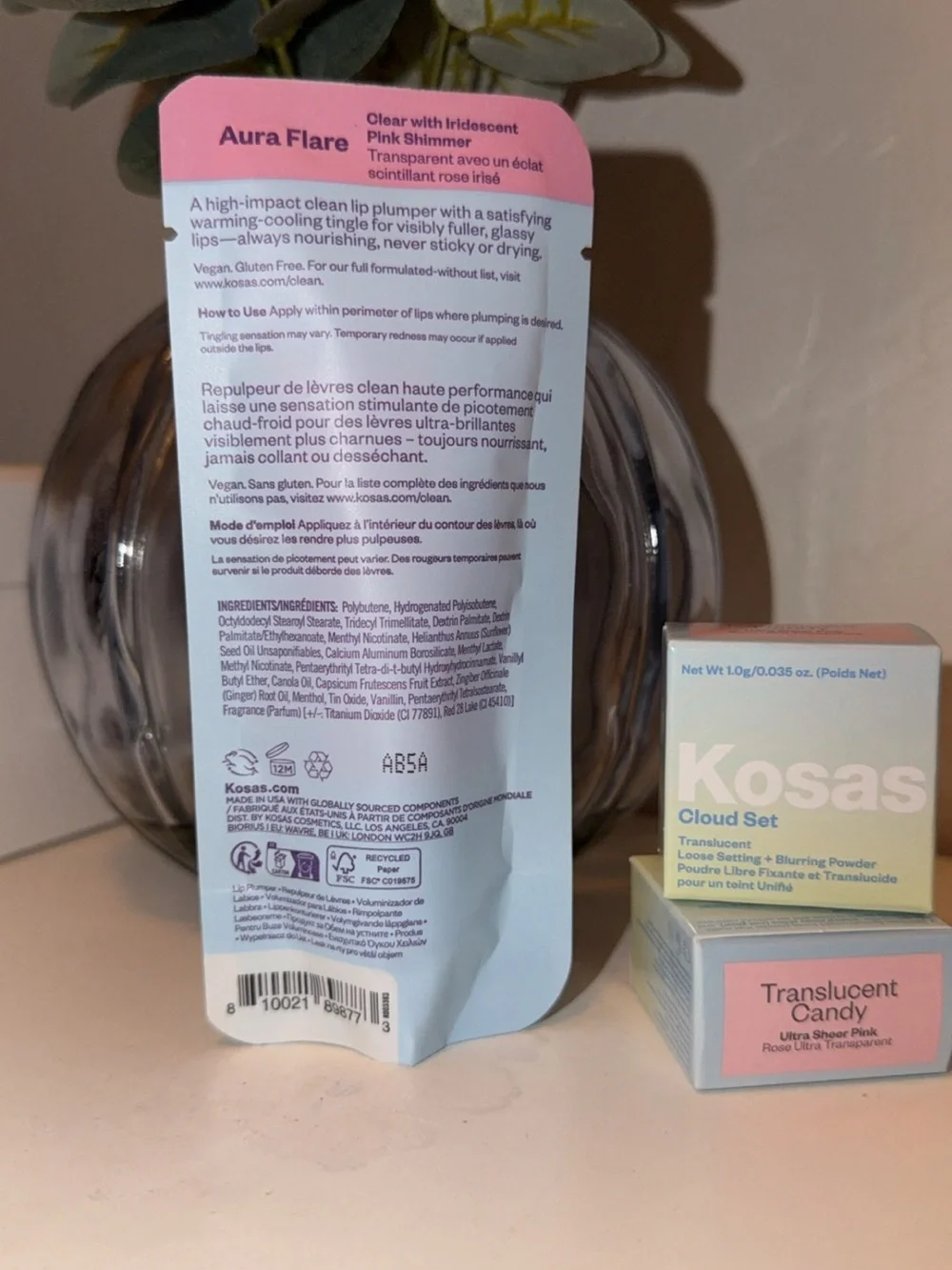 Kosas Lip Pulse Glossy Lip Plumper and Translucent powder bundle